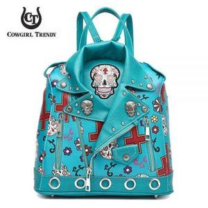 Teal 'Skull & Cross' Biker Jacket HandbagTeal